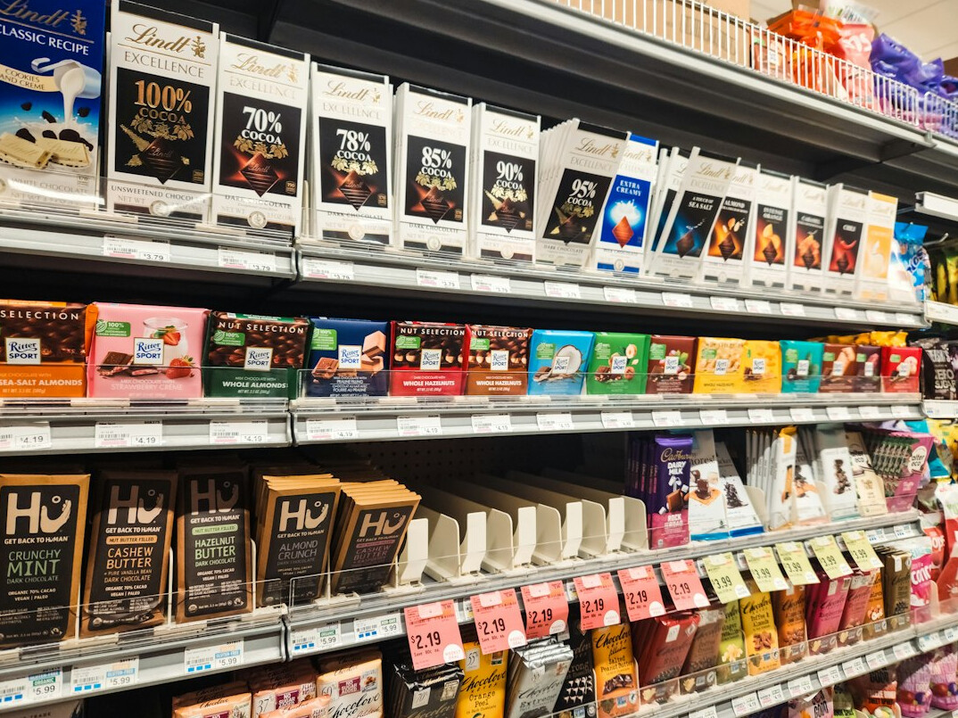 supermarket shelves with products